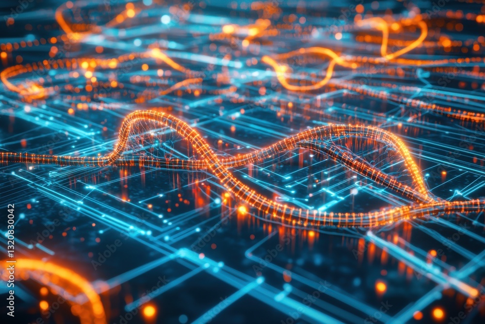 Poster abstract technology background with a futuristic network circuit board, interconnected data points, 