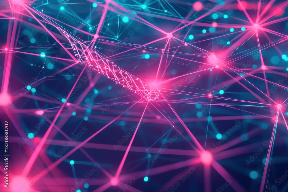 Poster an abstract network of interconnected points and lines symbolizing digital connectivity, data transm