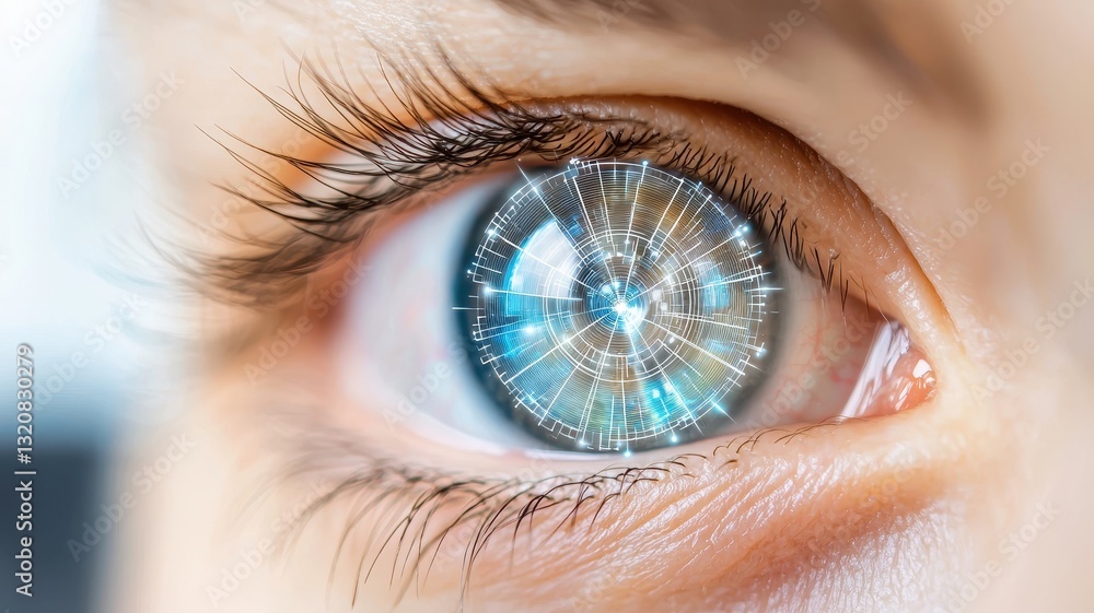 Aufkleber ai-powered vision algorithms. a close-up of an eye with a vibrant, digital galaxy reflection in the 