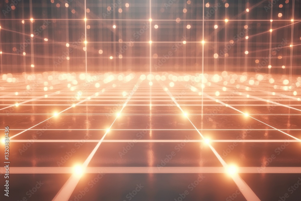 Aufkleber abstract glowing orange grid background with bright light effects and bokeh, creating a futuristic a