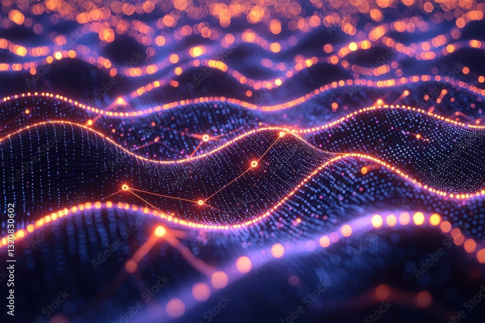 Poster advanced technology background featuring a network of glowing dots and connected lines forming abstr