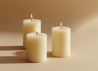 Burning Candles Create Soft Warm Light in Minimalist Still Life