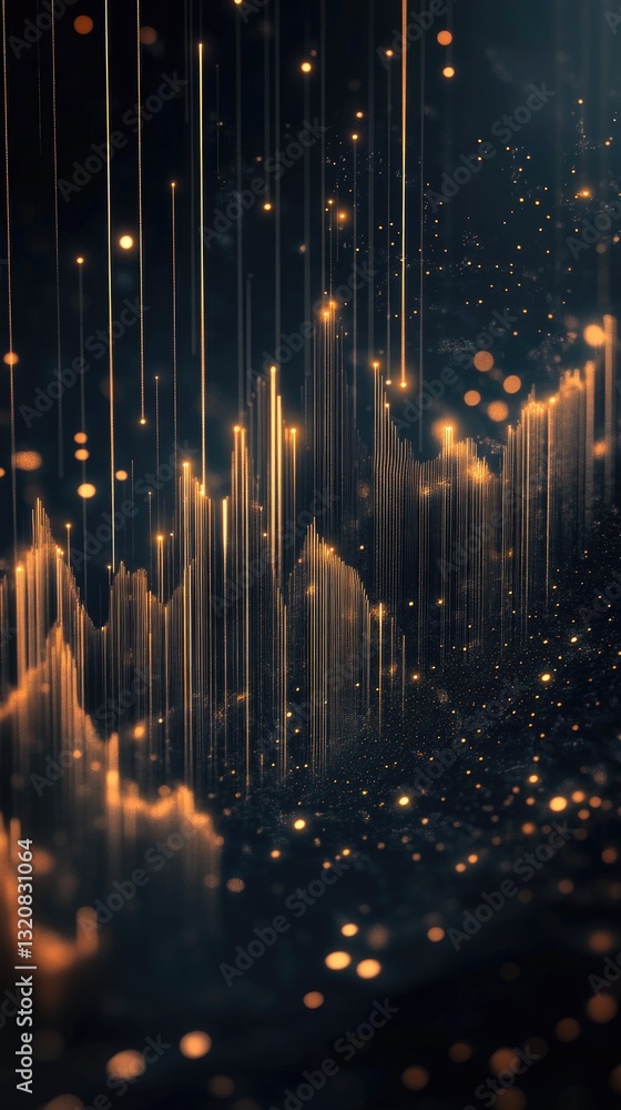 Poster aerial light installation with multiple points of light suspended in mid-air