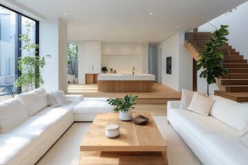 Modern interior design residential home living room minimalist style bright and spacious