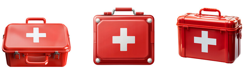 Obraz premium Red first aid kit with a white cross, isolated on a transparent background