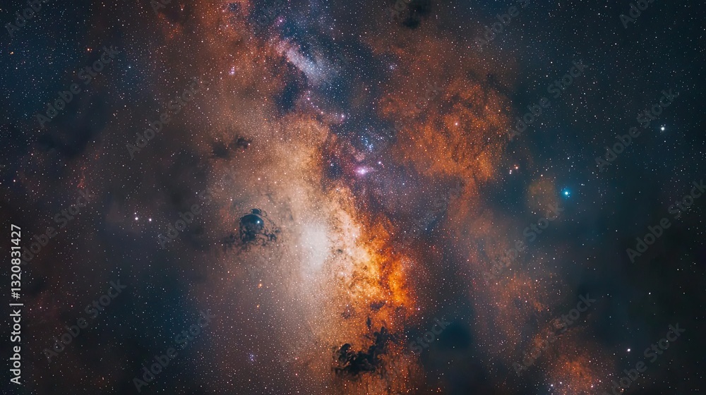 Poster Aerial landscape abstract background idea. A stunning view of the galaxy showcasing vibrant colors and celestial patterns.