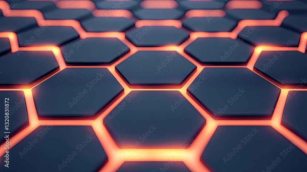 Poster Geometric shapes illustration abstract background idea. Futuristic hexagonal pattern with glowing edges creating a tech-inspired design.