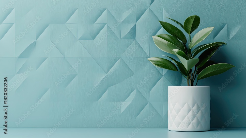 Poster geometric pattern design abstract background idea. stylish indoor plant in a modern pot against a te