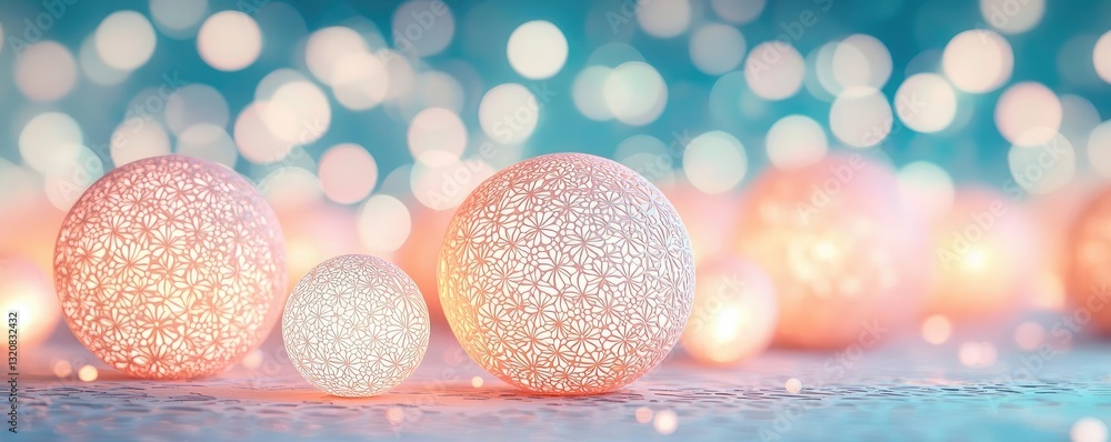 Poster 3d abstract art background concept. soft glowing decorative spheres with a dreamy bokeh background.