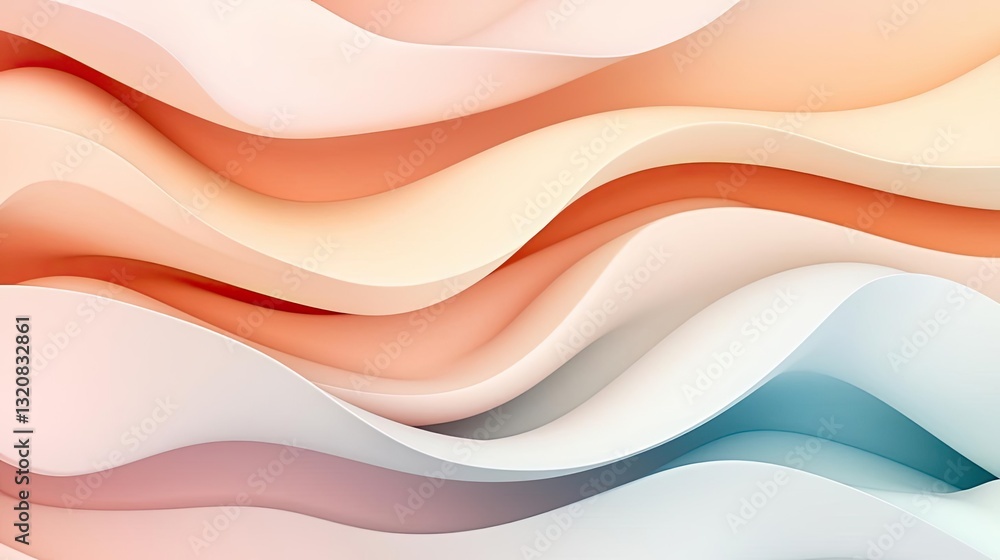 Poster 3D abstract art background concept. Abstract waves in soft colors creating a soothing and modern design.