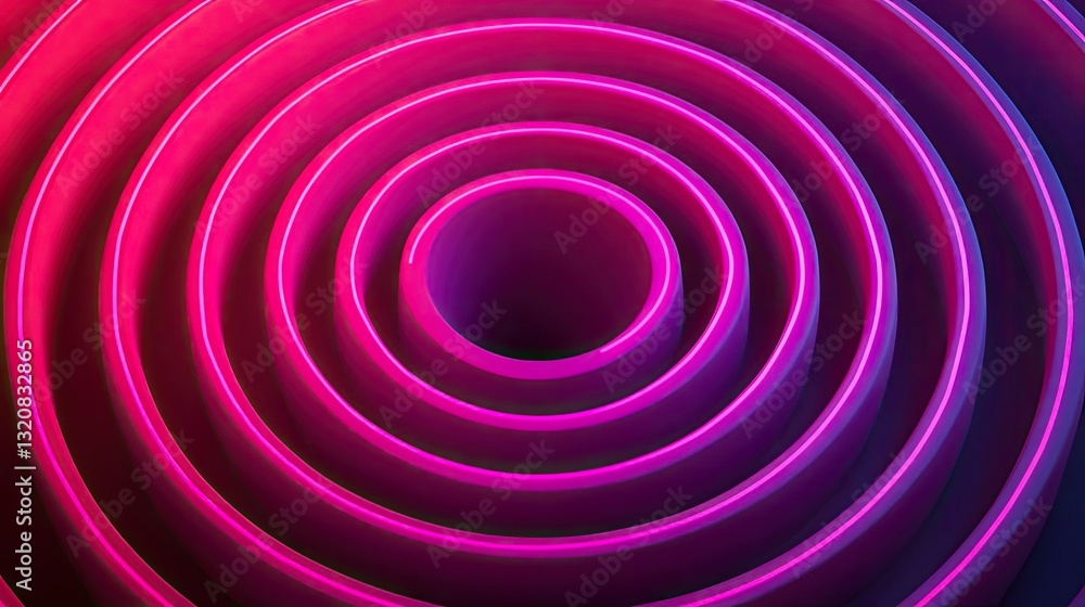 Poster 3d abstract art background concept. vibrant neon concentric circles create a visually stunning abstr