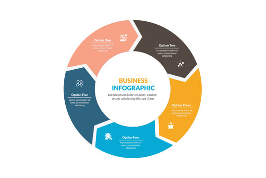 Pie Chart Glassmorphism Infographic Template With 5 Options, Steps, Parts, Segments. Vector Illustration For Business Financial Report.
