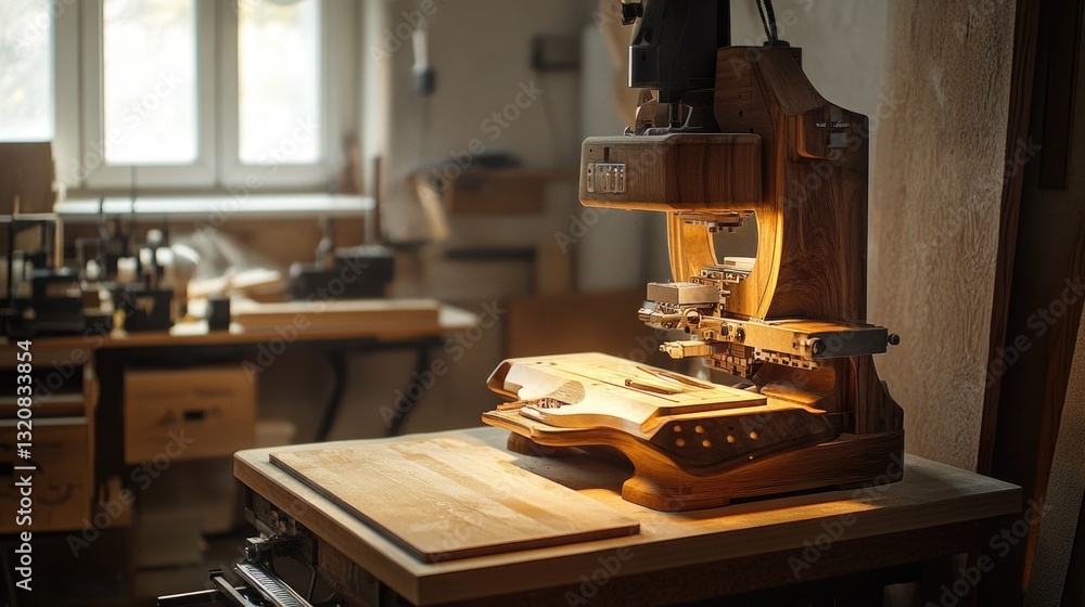 Poster a machine sitting on a table, suitable for use in an office or industrial setting
