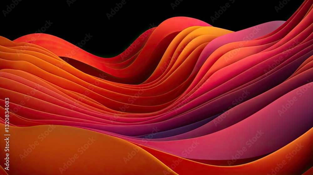 Aufkleber 3d abstract art background concept. vibrant abstract wave patterns in shades of red and orange on a 