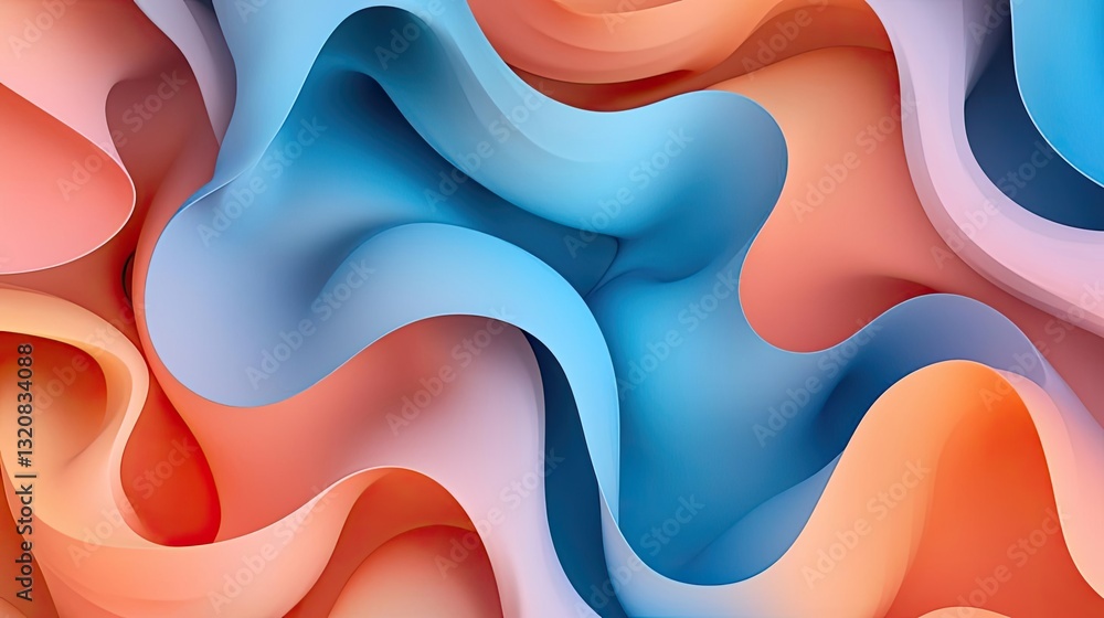 Poster 3d abstract art background concept. colorful abstract background with flowing shapes in blue and pea