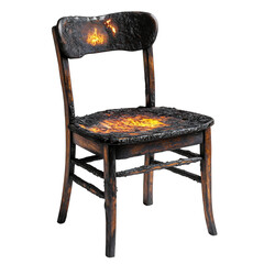 A Burnt Wooden Chair with Fire Burning Isolated on Transparent Background