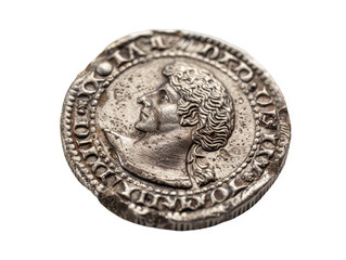 Close-up of an Antique Silver Coin Featuring a King's Profile