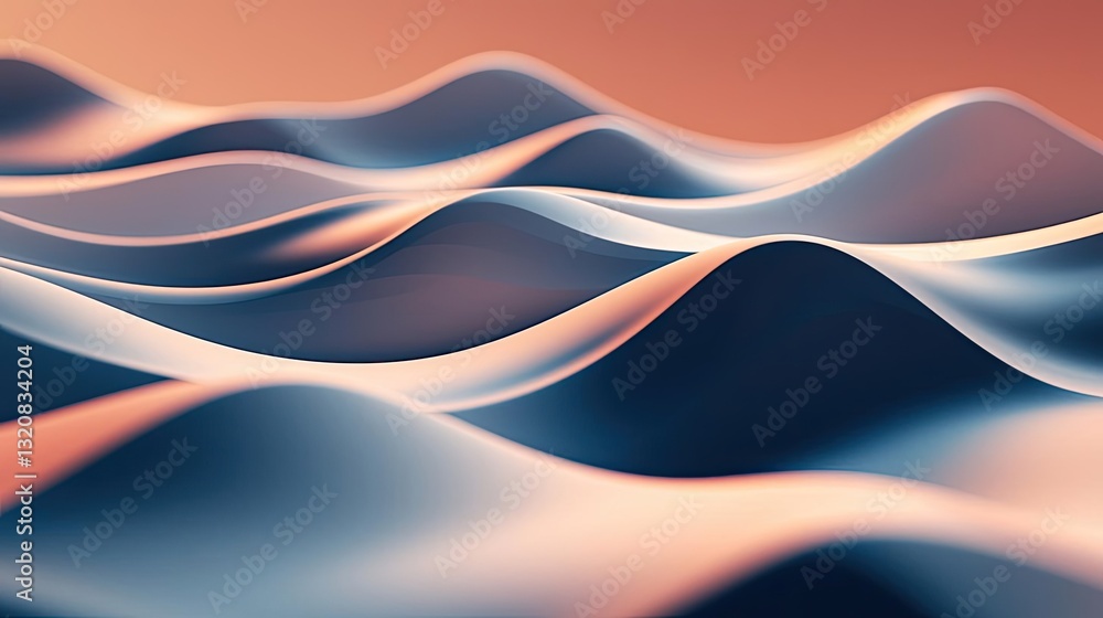 Poster 3D abstract art background concept. Abstract waves of smooth curves in a serene color palette, evoking calm and beauty.