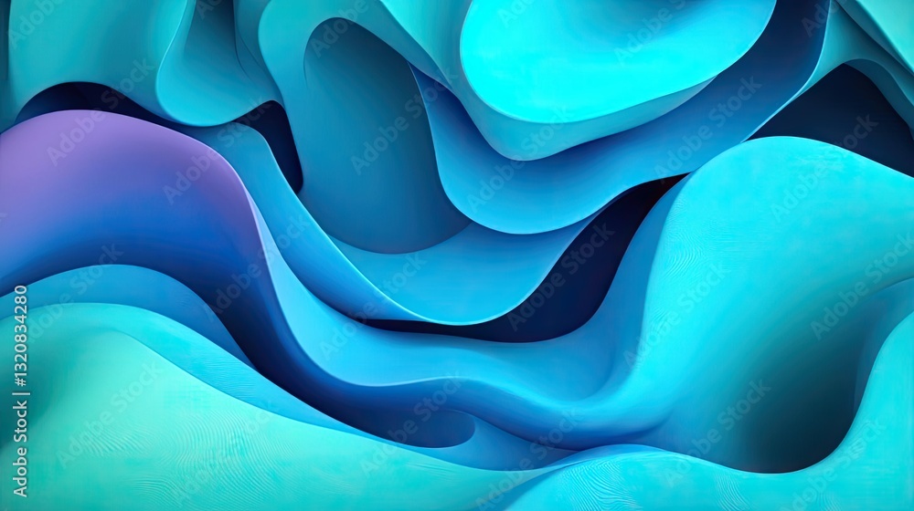 Aufkleber 3D abstract art background concept. Abstract wavy patterns in vibrant shades of blue and purple create a fluid digital design.