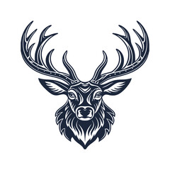 a minimalist modern deer head logo with symmetric
