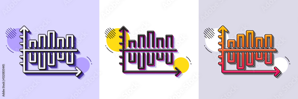Poster diagram chart line icon. halftone dotted pattern. gradient icon with grain shadow. column graph sign