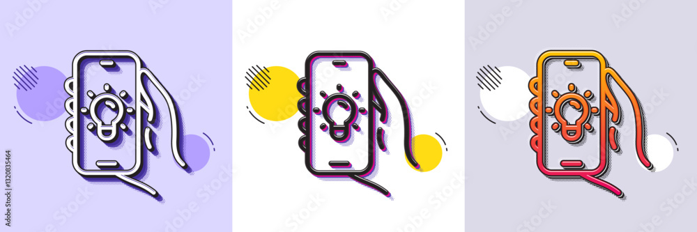 Poster electric app line icon. halftone dotted pattern. gradient icon with grain shadow. hand hold phone si
