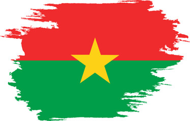 Brush painted Burkina Faso flag. Grunge Burkina Faso flag. Watercolor drawing national flag Burkina Faso. Independence Day. Banner, poster template. National flag Burkina Faso with coat arms.