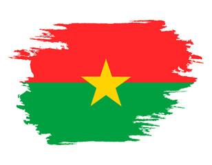 Brush painted Burkina Faso flag. Grunge Burkina Faso flag. Watercolor drawing national flag Burkina Faso. Independence Day. Banner, poster template. National flag Burkina Faso with coat arms.
