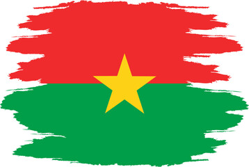 Distressed flag Burkina Faso. Burkina Faso flag with grunge texture. Independence Day. Banner, poster template. State flag Burkina Faso with coat of arms. Brush drawn flag the Republic Burkina Faso.