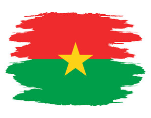 Distressed flag Burkina Faso. Burkina Faso flag with grunge texture. Independence Day. Banner, poster template. State flag Burkina Faso with coat of arms. Brush drawn flag the Republic Burkina Faso.