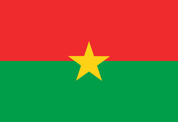 Classic flag Burkina Faso. Official flag Burkina Faso with size proportions and original color. Standard color and size. Independence Day. Banner template. National flag Burkina Faso with coat arms.