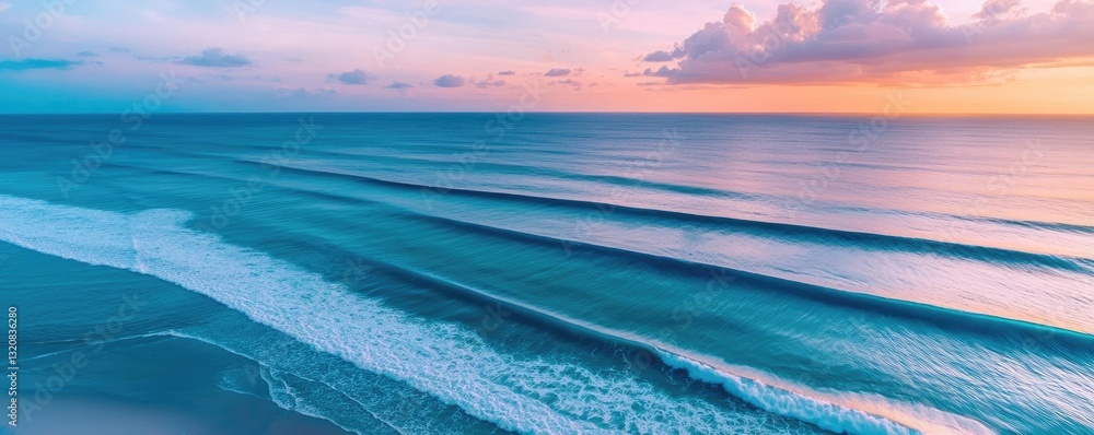 Poster aerial landscape abstract background idea. stunning ocean waves at sunset create a serene and tranqu