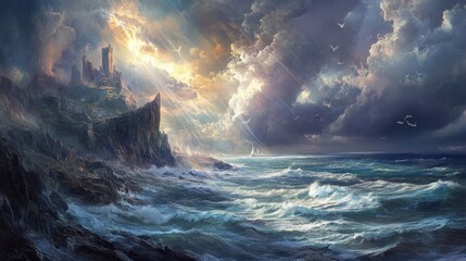 Coastal Castle, Stormy Sunrise