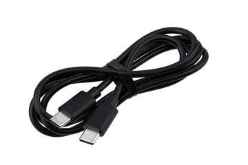 Type C extension cable in black plastic insulation, isolated on a white background