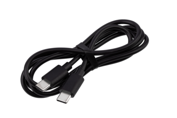 Type C extension cable in black plastic insulation, isolated on a white background