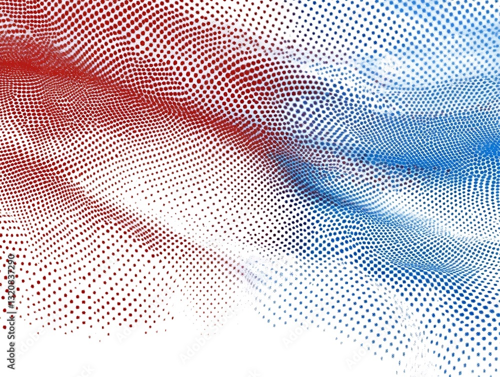Poster dynamic red and blue halftone gradient wavy dot matrix background design