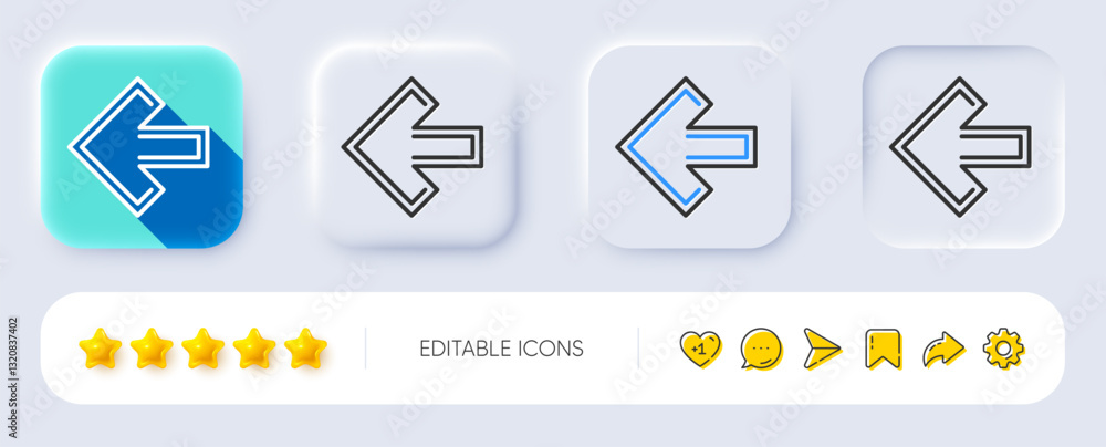 Poster left arrow line icon. neumorphic, flat shadow, 3d buttons. direction arrowhead symbol. navigation po