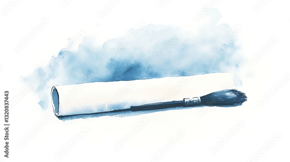Poster artistic watercolor depiction of a rolled-up paper or scroll.