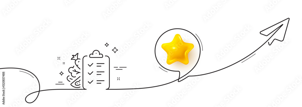 Aufkleber diet menu line icon. continuous line with share plane. low calories food sign. kcal checklist symbol