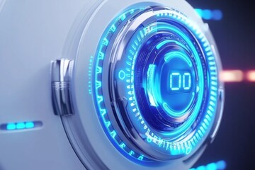Futuristic digital interface with glowing blue elements and circular display