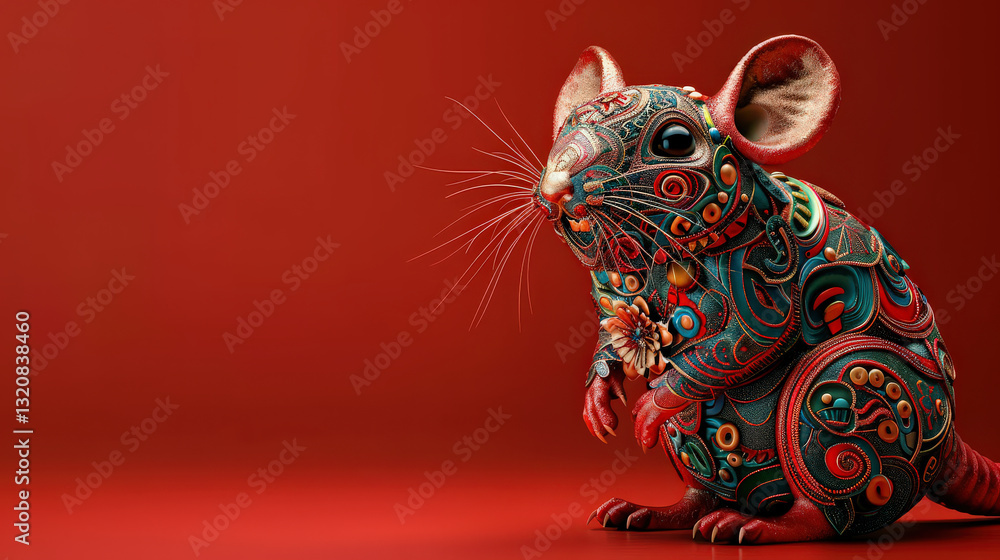 Aufkleber vibrant 3d rat design for rat zodiac, featuring intricate clay patterns and vivid colors, set agains