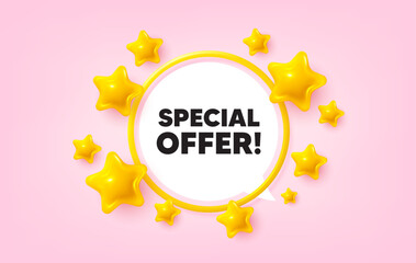 Special offer frame banner. Speech bubble offer. Special offer tag. Sale sign. Advertising Discounts symbol. 3d stars glitter tag. Golden frame banner. Vector