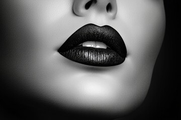 Close-up of a woman's lips showcasing bold black lipstick and smooth skin