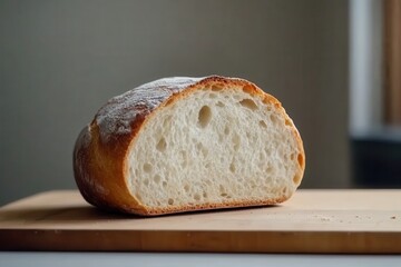 Freshly Baked Artisan Bread with Crispy Crust and Soft Interior on Wooden Cutting Board