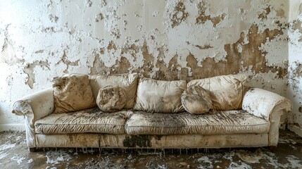 Wet drywall in a living room corner, showing the potential health risks of long-term exposure to mold and excess moisture in the air