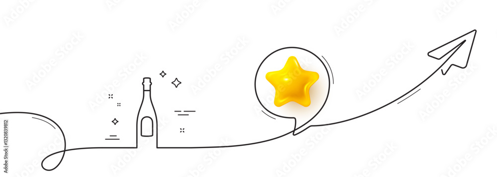 Poster champagne bottle line icon. continuous line with share plane. anniversary alcohol sign. celebration 
