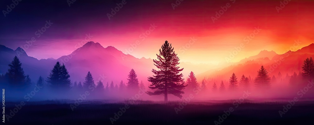 Poster dramatic nighttime abstract background concept. a captivating sunset over mountains with vibrant col