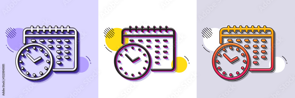 Poster calendar time line icon. halftone dotted pattern. gradient icon with grain shadow. clock sign. watch