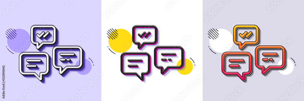 Poster chat messages line icon. halftone dotted pattern. gradient icon with grain shadow. conversation or s