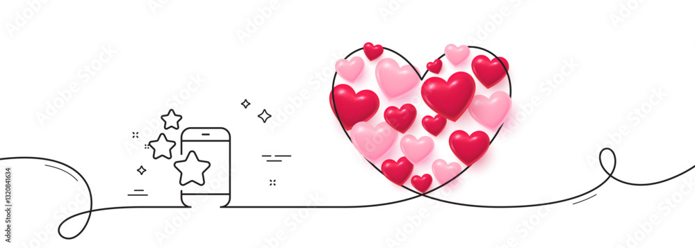Aufkleber best app line icon. continuous line big heart. phone ratings sign. ranking symbol. 3d hearts in hear